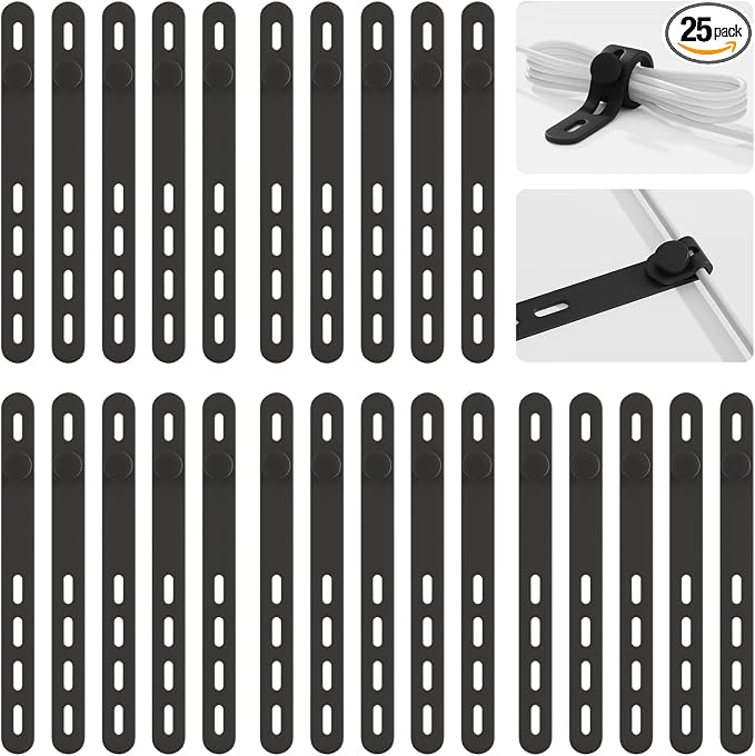 25Pack Silicone Cable Ties,Reusable Cord Organizer for Bundling Electrical Cords,Adjustable Data Cable Organizer Ties,High Elasticity Cable Straps for Home/Office/School/Travel(Black) by TIKIWIK