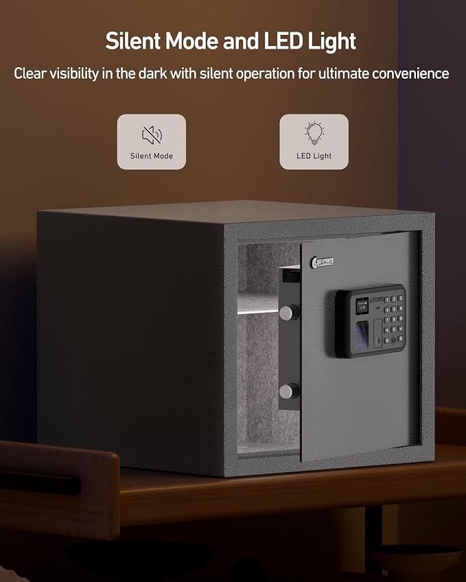 BILLCONCH Biometric Gun Safe for 6 Pistols, Large Handgun Safe for Home | 1.4 Cu Ft Safe for Documents and Valuables Quick Access by Fingerprint,Keypad,App,Key. Voice Guide, Silent Mode, LCD Display - Image 9