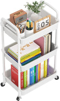 MOYIPIN 3-Tier Plastic Rolling Utility Cart with Handle,Utility Storage Cart for Office, Living Room, Kitchen,Movable Storage Organizer Shelves,White | Utility Storage Cart for Office, Living Room, Kitchen,Movable Storage Organizer，Easy installation，Ra... by MOYIPIN