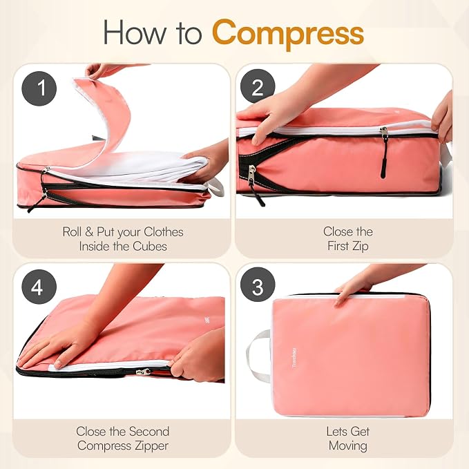 6 Set Large Compression Packing Cubes for travel. | Durable, Expandable and Lightweight Packing Cubes for Travel Compression with Laundry bag, Dusty Pink. - Image 2