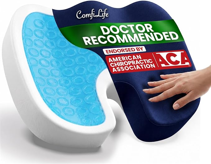 ComfiLife Doctor Recommended Seat Cushion - Premium Gel & Memory Foam Office Chair, Car Seat, Lifting Cushion - Chair Cushions for Back & Sciatica Relief - Seat Cushions for Office & Desk (Navy) by ComfiLife