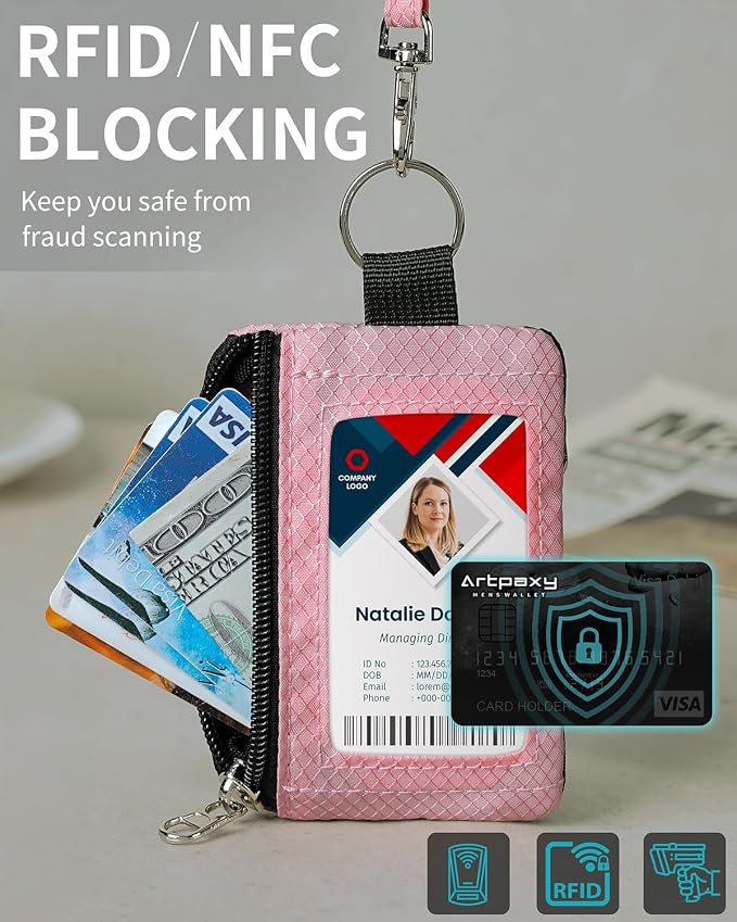 Artpaxy Minimalist Wallet For Mens Womens, Keychain RFID Blocking Zipper Small Wallet with ID Window 2 Lanyards,Water Resistant Travel Cash Card Coin Case Boys Girls - Image 6