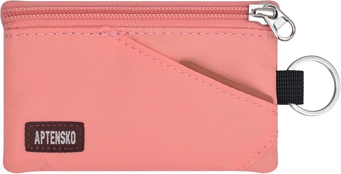 RFID Blocking Travel Wallet with Adjustable Lanyard, Small Nylon Zipper Pouch and Badge Holder for ID, Credit Cards, Cash, Keys, Commuters (Coral Blush) by APTENSKO