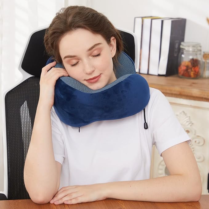 TALLGO Travel Pillow, Best Memory Foam Neck Pillow Head Support Soft Pillow for Sleeping Rest, Airplane Car & Home Use (Dark Blue) - Image 5