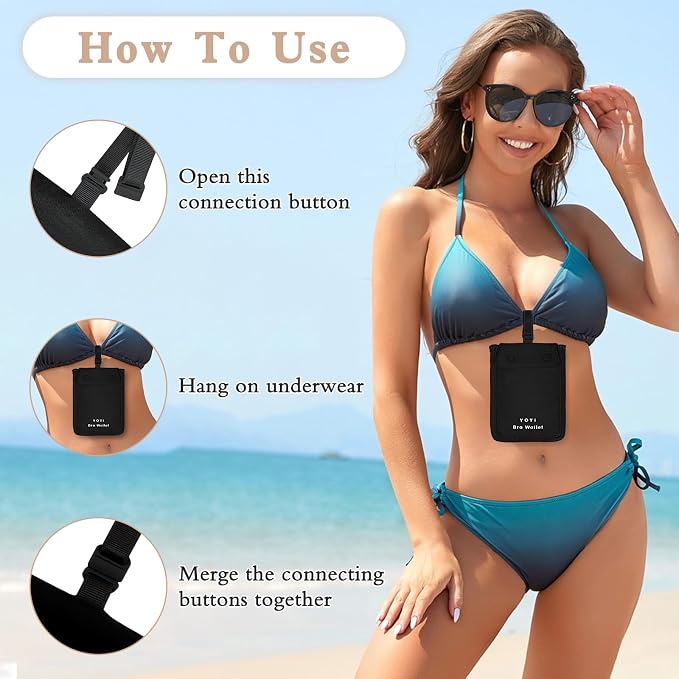 YOYI YOYI RFID Blocking Bra Wallet Neck Strap Hidden Pocket Cash Card | Skin-friendly fabric so thin it disappears inside your bra, RFID blocking keeps cards and cash secure from theft on the go - Image 5