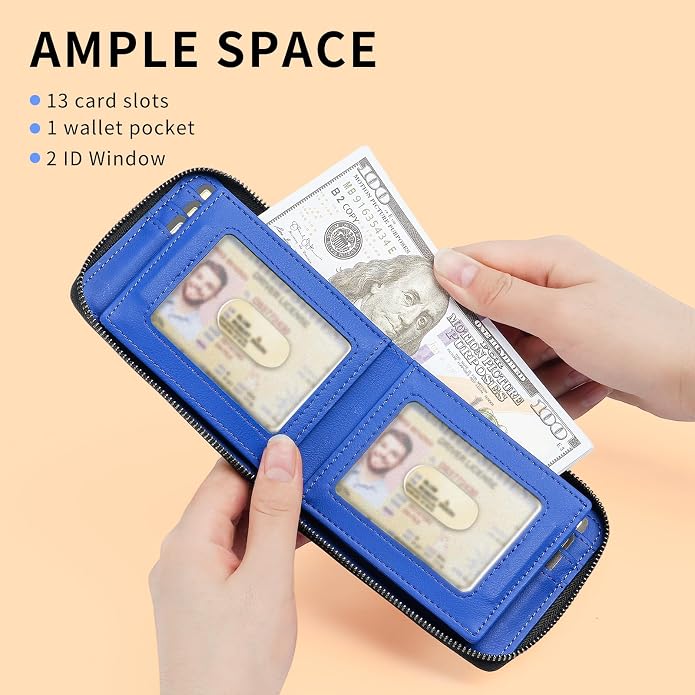 Men’s RFID Blocking Zipper Large Dimensions Wallet with 2 ID Windows - Large Capacity Design, 13 Credit Card Slots - Image 3