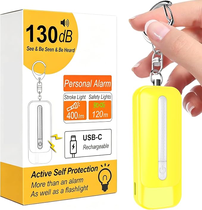 Personal Alarm for Women, Rechargeable with Safety Lights & Low Battery Notice, 130dB Siren with Extra Bright LED Flashlight Strobe Light for Emergency, Dual Light Sources Safety Keychain by PEAKFIRE