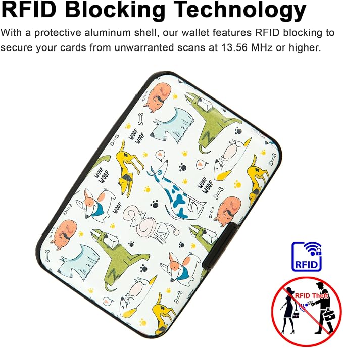 Credit Card Holder for Women Men RFID Blocking Wallet Small Business Metal Slim Mini Aluminum Hard Case (Hand Drawn Dogs) - Image 2