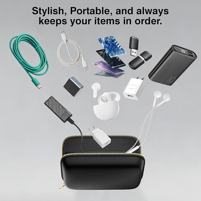 Electronics Travel Organizer, Hard Case Explosion-Proof Cables Carry Box | Fireproof Zipper, Compatible with Hard Drive, Fireproof Portable Safe Storage for Power Bank, Phone, Charger, Cord , Black - Image 6