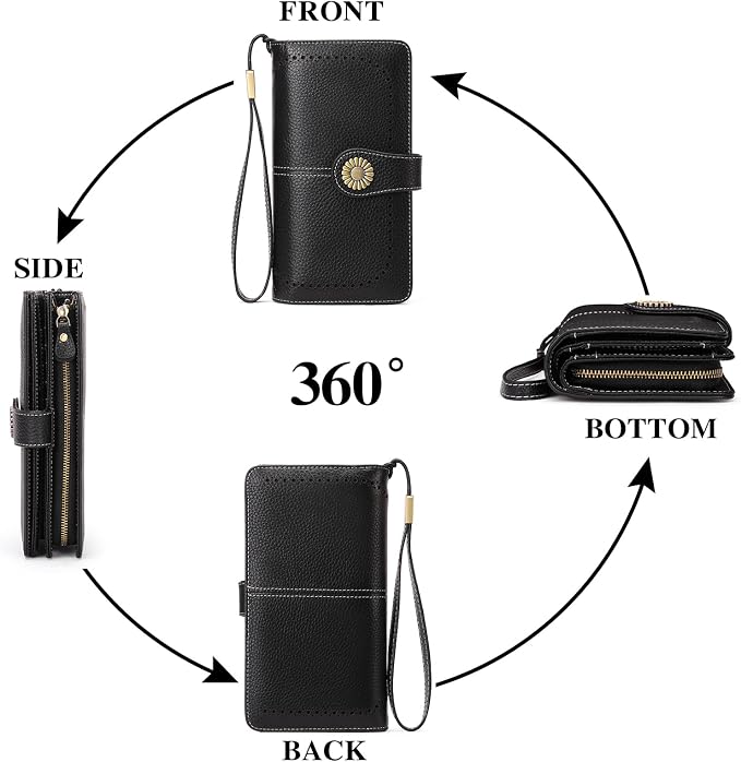 SENDEFN Wallets for Women Leather Credit Card Holder with RFID Blocking Large Capacity Wristlet | with RFID Blocking - Image 6