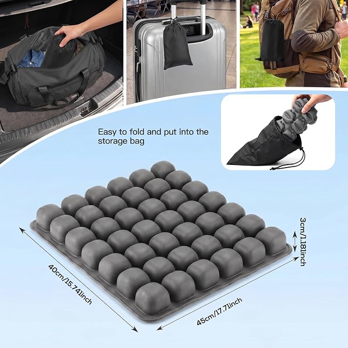Sondour 42 Airbags Inflatable Travel Seat Cushion Airplane for Long Flight | Portable Airplane Gadgets Seat Cushions with Air Pump, Wheelchair Cushions,Pressure Relief Seat Cushion-1 Grey - Image 2