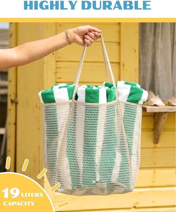 Rave Envy Large Mesh Beach Tote Bag - Waterproof Pool & Travel Beach Bag | Large Capacity | Sturdy Base | Lightweight Foldable Design | Quick-Drying Breathable Fabric | Spacious Multi-Pocket Storage - Image 5