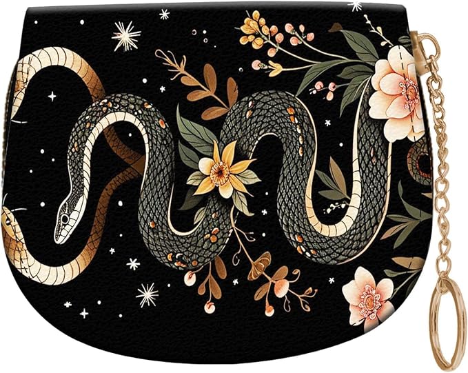 Women's Slim RFID Wallet – Compact Leather Card Holder Wallet for Women, 9 Card Slots RFID Blocking Credit Card Organizer, Small Travel Wallet - Aesthetic Snake Floral by Unknown