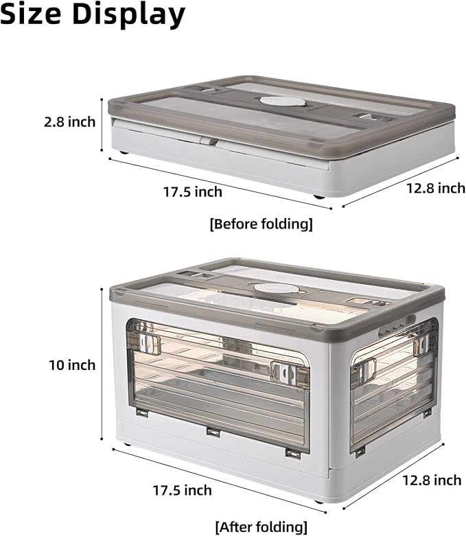 32Qt Plastic Storage Bins With Lid, Collapsible With Wheels, 4 Doors, Stackable for Organizing Clothes, Snacks and Camping, 2-Pack (Grey) - Image 2