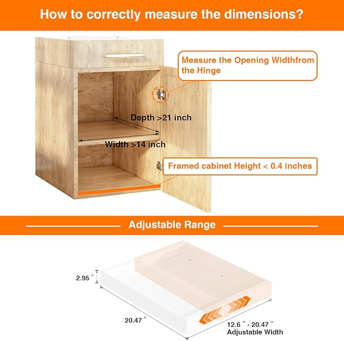 Pull Out Cabinet Organizer Expandable 12.6"-20.4"Wx 21"Deep,1 Pack | Upgraded 3 Quiet Slide Rails, Nano-Film Adhesive Fixing, White, Fit Kitchen/Living Room/Bathroom/Vanity - Image 5