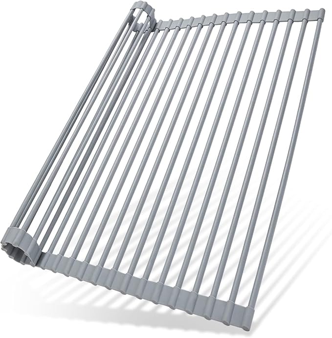 Ohuhu Over Sink Dish Drying Rack Silicone Wrapped 17.6" W x 15.4" L Large Over the Sink Roll Up Dish Drainer - Foldable Sink Drying Rack Rolling Drain Mats Anti-Slip Multipurpose for Kitchen Counter by Ohuhu