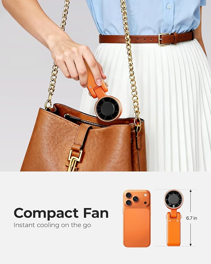 Portable Handheld Turbo Fan - 5 Gear High Speed 4000mAh Rechargeable Mini Personal Hand Fan Blow Cold Air, Battery Operated Travel Essentials, Gifts for Women, Men (Cosmic Orange) - Image 6