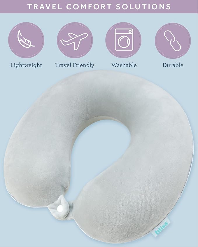Bliss Neck Pillow Lightweight U-Shaped High Density Memory Foam | Structured Support for Rest on Flights, Car Rides or at the Office, Snap Closure Clips to Your Bag for Easy Carrying - Image 2