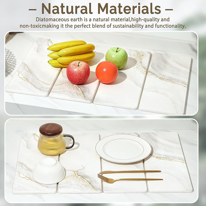 Large Stone Dish Drying Mat for Kitchen Counter, 2 PCS Quick Dry Stone Mats, Foldable Water Absorbing Diatomaceous Earth Drying Dishes Pad for Countertop Bottle Utensil Cup(Yellow White 24"x16"&8"x4") - Image 8