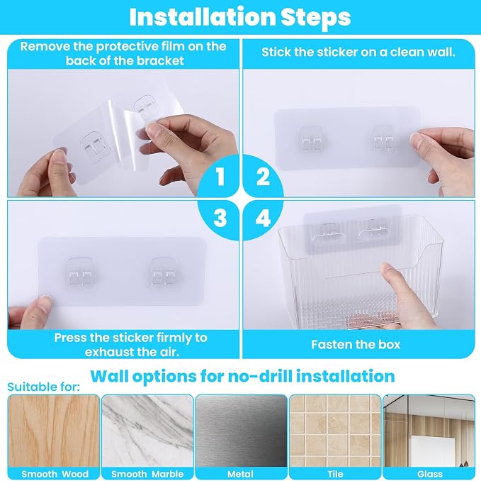 4pcs Adhesive Cabinet Door Storage Bin Wall Mounted Inside Over Cabinet Door Organizer Clear Storage Shelf Containers For Food Under Sink Storages Shelf Refrigerator Kitchen Bathroom Office - Image 4