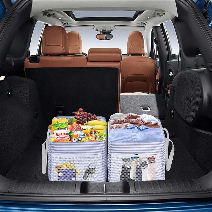 LHZK 2 Pack Utility Tote Bag with Metal Wire Frame and the Sides Rinforced, Large Tote Bag with Handle, Reusable Grocery Bags Foldable, Beach Bag, Car Tote (Blue, 18.5''x11.8''x11.5'') - Image 7
