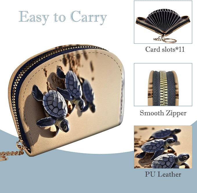 Women's Slim RFID Wallet – Compact Leather Card Holder Wallet for Women, 9 Card Slots RFID Blocking Credit Card Organizer, Small Travel Wallet - Beautiful Sea Turtle Beach - Image 4