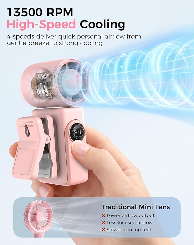 Hotsales Clip-On Portable Fan 2-Pack, 13500 RPM High-Speed Rechargeable Handheld Mini Fan, LED Display, 360° Rotating Detachable Clip, Stroller Fan for Baby, Travel Essentials, Gifts for Women & Men - Image 4