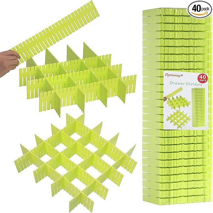 40Pcs Drawer Dividers, Adjustable Drawer Organizer for Socks, Underwear, Makeup, Can Help Tidy Kitchen, Bedroom, Dresser Green by Flytianmy