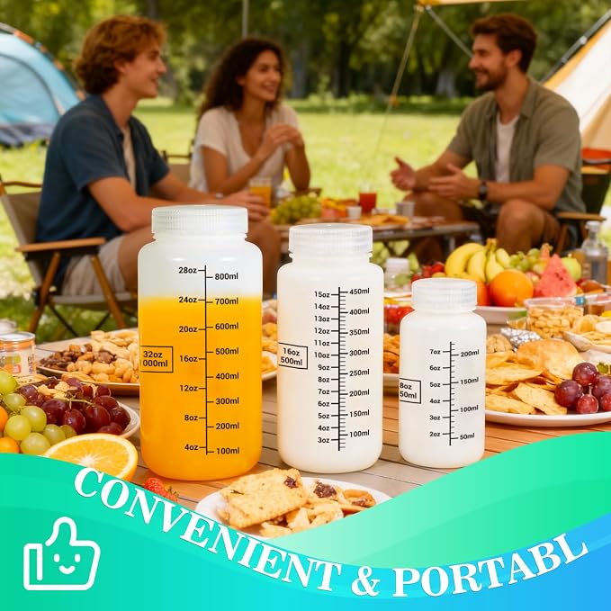 34oz/1000ml Wide Mouth Plastic Bottles with Airtight Lids, Graduated Food Grade Leak Proof PP Containers Jars for Water Sample Lab Reagent Liquid Medicine Storage (Translucent, 3 Pcs) - Image 4