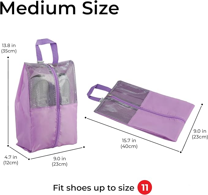 Shoe Bags For Travel, Used As For Storage or Shoe Travel Bag, Space Saving When Travelling With This Travel Shoe Bags For Packing, Waterproof Nylon Sneaker Bag. (Light Purple, 2 Pack, Medium) - Image 2