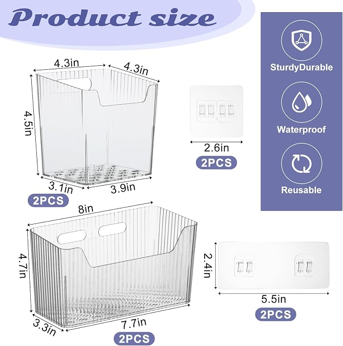 4 PCS Adhesive Cabinet Door Organizer, 2 Size Wall Mounted Inside Cabinet Storage Caddy, Under Sink Door Storage Shelf for Kitchen Bathroom Office - Image 2