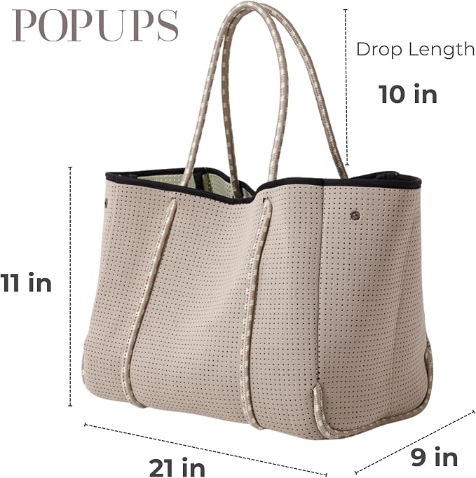 POPUPS Large Neoprene Tote Bag for Women - Everyday Designer Handbag for Travel Work and Beach with Pockets and Zipper Pouch - Image 4