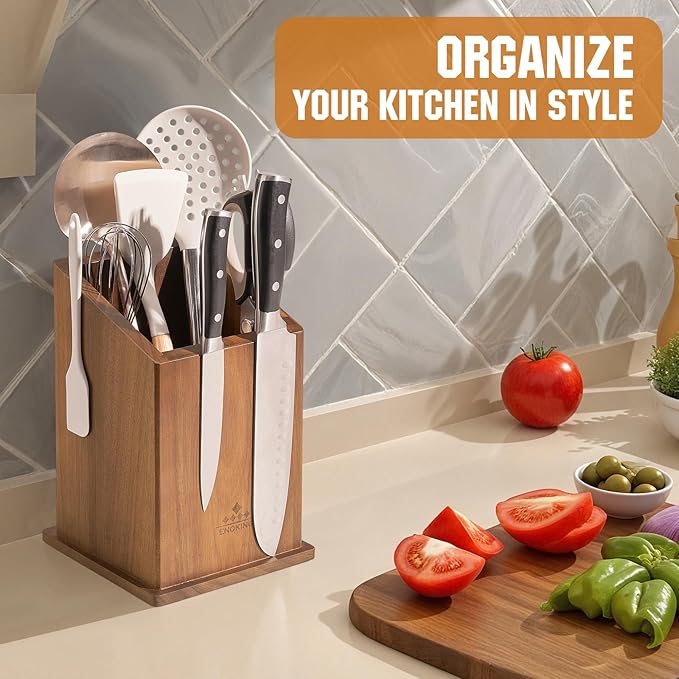 Magnetic Knife Holder without Knives, Acacia Wood Kitchen Utensil Holder with Strong Magnet, Universal Knife Block for Knives, Scissors & Utensils - Image 6