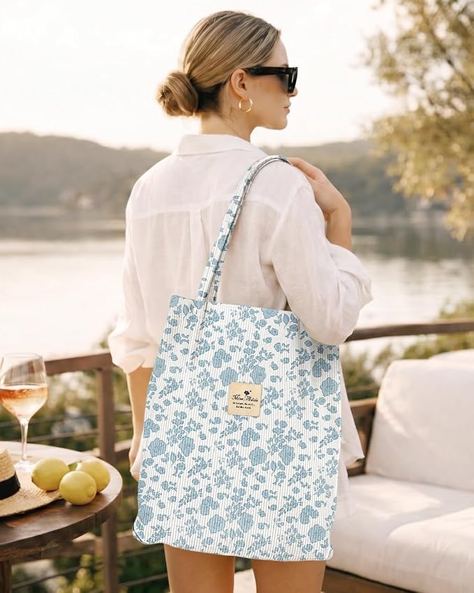 Miss Adola Designer Corduroy Tote Bag for Women | 3 Magnetic Buckles, Aesthetic Pattern, Reusable, Soft, Roomy Carry for Work, Travel, Grocery Runs - Image 2
