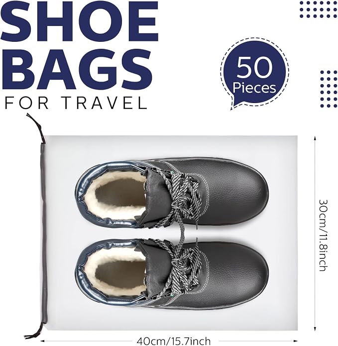 Shappy 50 Pcs Translucent Shoes Bags for Travel Storage Large Clear Drawstring Bags Plastic Portable Shoe Organizer Pouch (Classic,11.8 x 15.7 Inches) - Image 2