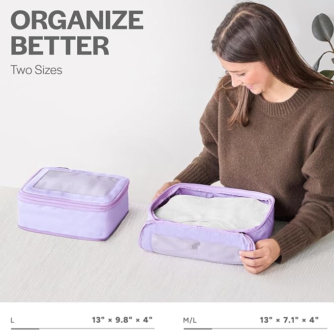 Compression Packing Cubes for Travel, 2-Pack, Purple | Solves overpacking, 2-Piece set fits most carry-ons, 50% Space savings, Compression luggage organizer bags - Image 3