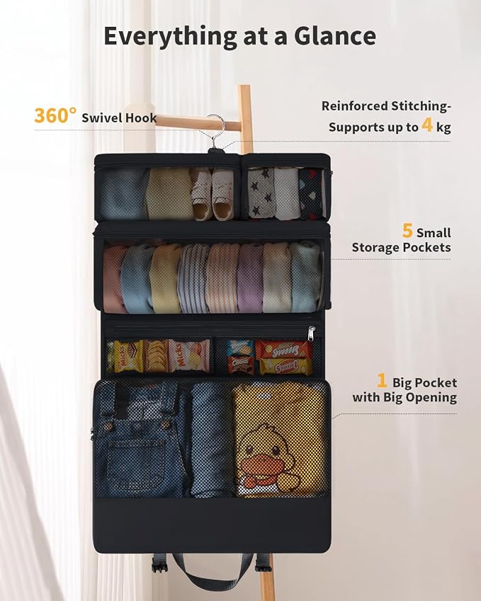ECOHUB Hanging Travel Closet Portable Luggage Organizer Packing Bag,Black - Image 3
