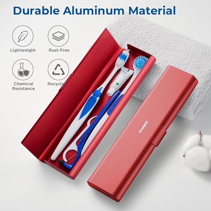Wider Aluminum Toothbrush Travel Case, Portable Travel Toothbrush Holder, Durable Manual Toothbrush Box Container for Traveling, Bathroom, Camping, Business Trip, Red - Image 2