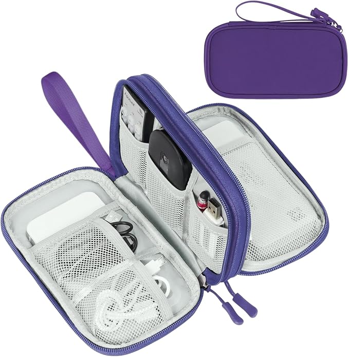 FYY Electronic Organizer, Travel Tech Pouch Bag, Cable Organizer Purple | Wrist Strap, Waterproof, Double Layers Portable Electronics Travel Carrying Case for Cord, Charger, Daily Business Trips Use by FYY