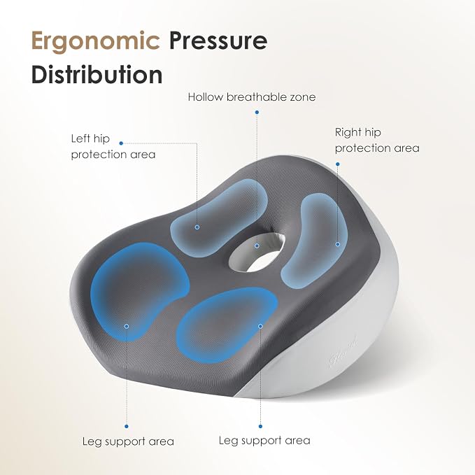 Car Seat Cushion for Driving, Memory Foam Seat Cushion for Car Office Chair, Ergonomic Office Seat Chair Cushion for Sciatica Pain Relief, Larger Car Seat Cushion for Trunk - Gray - Image 3