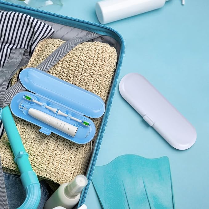 Fowecelt 2 Pack Electric Toothbrush Travel Case for Oral-B Pro and Other Electric Toothbrush Portable Travel Toothbrush Waterproof Plastic Holder (Blue & White) - Image 5