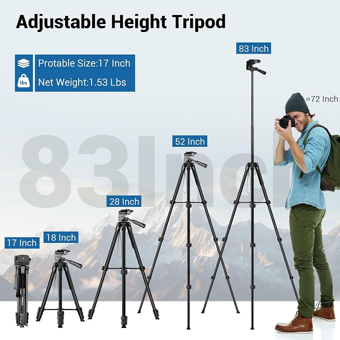 Phone Tripod, Tall Tripod Selfie Stick with Remote, 83” Tripod | for iPhone, with Remote, Carry Bag, Phone Holder, Tripod Stand for Camera iPhone, Photo Vlog Video Recording - Image 3