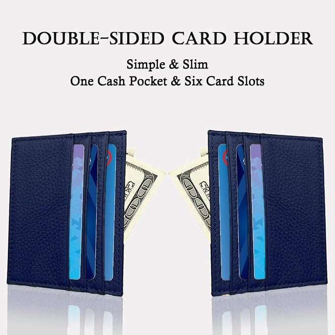 WOXVM Credit Card Holder Wallet RFID Blocking Slim Credit Card Cases Holder Premium Leather Minimalist Front Pocket Small Wallet with 6 Card Slots and 1 Pockets for Men Women (Navy Blue) - Image 4