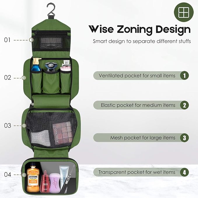 Travel Toiletry Bag for Women, Dopp Kit for Men, Waterproof Makeup Bag Shaving Bag with Hanging Hook, Portable Toiletry Organizer for Traveling and Camping - Image 3