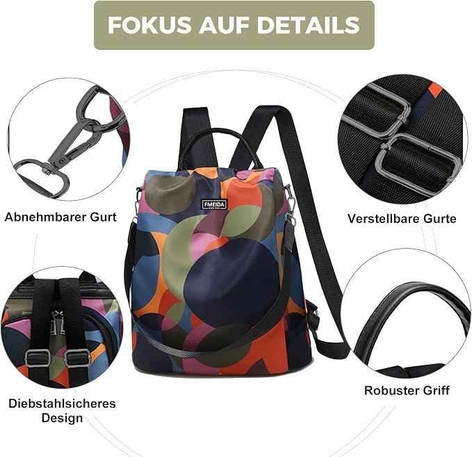 Anti Theft Backpack Purse for Women Convertible Nylon Backpack | Hidden Back Zipper Opening, Light Compact Travel Size, Waterproof Nylon, Daypack for College Work, Polka Dot Back pack - Image 6