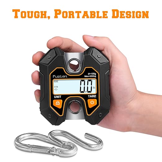 Fuzion Hanging Scale 440lb/200kg, Mini Crane Scale w/Stainless Steel Hook | No Setup Required, Hold/Tare Function, Large Display, Digital Hanging Scales for Weighing Animals, Hays, Fish, Travel Luggage - Image 3