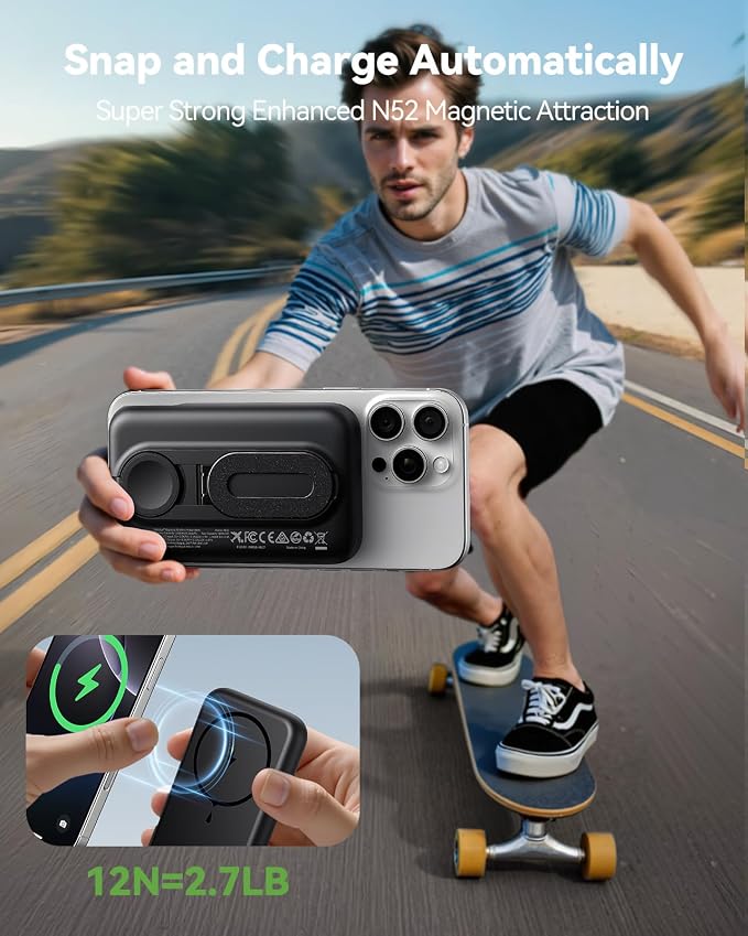 Magnetic Portable Charger for iPhone & Apple Watch, 10000mAh Wireless Power Bank USB-C Fast Charging with Stand for iPhone Air/17/16/15/14/13 Series & iWatch, Travel Essential for Magsafe Battery Pack - Image 6