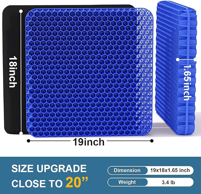 Gel Seat Cushion, Super Large Gel Cushion Chair Pads with Non-Slip Cover for Home Office Car Seat Wheelchair, Soft Breathable Honeycomb Seat Cushion for Relieve Hip Pain, As Seen On TV - Image 2