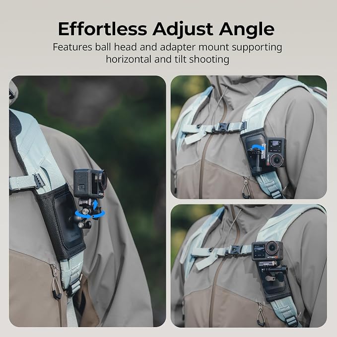 SMALLRIG Backpack Strap Mount, Hook and Loop Fastener Mount with Ball Head | Adapter Base for DJI Osmo Nano/Action 6/5 Pro/4, for Insta360 X5/4/3/Ace Pro 2/Go Ultra, for GoPro 13/12/11, for AKASO - 5721 - Image 2