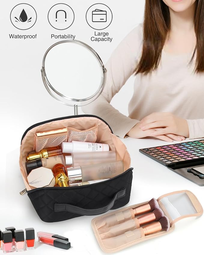 Relavel Travel Makeup Bag for Women, Large Wide-open Cosmetic Organizer | Waterproof, Portable, Separate Makeup Brush Board, Wide Open Flat - Image 6